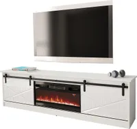Mirjan24 TV-Lowboard Granero mit Elektrischem Kamin, Stilvoll TV Schrank, Realistische LED-Flamme (Farbe: Weiß / Weiß Hochglanz, mit Kamin Schwarz)