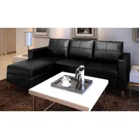 vidaXL 3-osobowa sofa w kształcie litery L ze sztucznej skóry, czarna