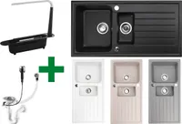 [Granitspüle 100x50 +Organizer mit oder ohne Armatur] Hochwertig beidseitig Montierbar Küchenspüle Eckig Einbaugranitspüle Granit Spülbecken f. Unterschränke ab 45 cm inkl.Siphon Set, Farben:Beige