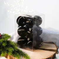 Kunststoff Weihnachtskugel schwarz - 12 Stück Ø 6cm Deko Kugel Christbaumschmuck Mix Matt Gemustert Glänzend