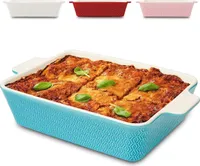 Auflaufform Groß aus Keramik - Für Lasagne, Tiramisu & Auflauf - Extra Hoher Rand - Eckig - Blau