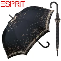 Esprit Regenschirm Stockschirm Schirm mit Automatik Long AC Poetry Flower black