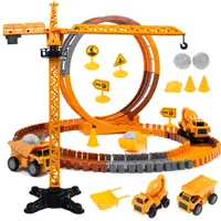 Flexible Rennbahn mit Baustellen-Set – 80 Teile, Elektroauto, Kran & Zubehör, pädagogisches Spielzeug