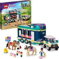 LEGO 41722 Friends Pferdeanhänger mit Spielzeug-Auto, 2 Pferden als Tier-Figuren und Reit-Zubehör, Set für Kinder ab 8 Jahren, tolles Pferd Spielzeug
