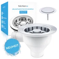 Bächlein Ablaufgarnitur Pop Up mit Überlauf für die Spüle [Ø 114mm], Pop Up jetzt auch für die Küchenspüle, Spülenablauf Edelstahl poliert, Überlaufgarnitur, Ablaufventil, Ablaufstopfen