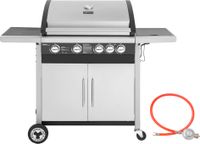 Royal Gourmet 4+1 Brenner Gasgrill Grillwagen mit Unterschrank, Edelstahlbrenner mit 14,5 kW und automatischer Zündung Campinggrill mit Seitenbrenner