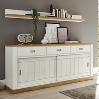 Sideboard und Wandboard OSIMO-61 in Pinie weiß mit Wotan Eiche im Landhausstil