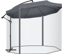Outsunny Ampelschirm, 295 x 295cm Sonnenschirm mit Handkurbel und Moskitonetz, 360° Drehbarer Gartenschirm für 8 Personen, Marktschirm für Balkon, Sta