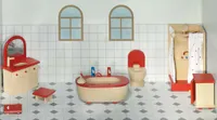 Goki 51959 - Puppenmöbel Badezimmer für Puppenhaus, 7-teilig