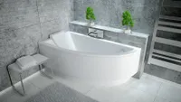 BADLAND Eckbadewanne Badewanne Praktika LINKS 150x70 mit Acrylschürze, Füßen und Ablaufgarnitur GRATIS