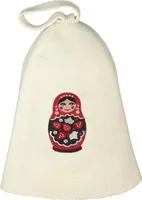 Saunahut mit Stickerei Matrjoschka Matröschka aus Filz (Filzkappe, Saunamütze) Матрёшка