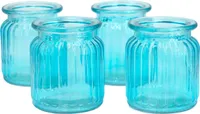 Windlicht Glas gerillt 8x9cm 4er Set türkis
