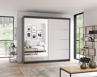 Schwebetürenschrank Kleiderschrank Schrank 203 cm mit Spiegel und LED-Beleuchtung Graphit/Weiss Multi 42