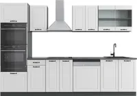 Vicco Küchenzeile R-Line, 300 cm mit Hochschrank, ohne Arbeitsplatte, Weiß Landhaus/Anthrazit
