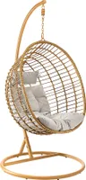Kobolo Hängekorb"BOHO" mit Gestell und Schwingkorb - Polyrattan braun - Hängestuhl Gartenschaukel Relaxkissen Gartensessel Hängeschaukel Hängesessel