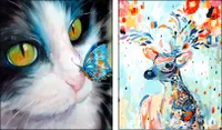 Malen nach Zahlen 2er-Set "Katze & Reh" 40x50cm - Paint by Numbers für Kinder & Erwachsene