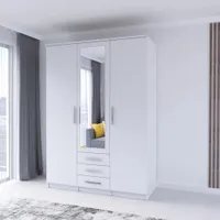 Drehtürenschrank Kleiderschrank Schrank mit Spiegel 150 cm Weiss/Weiss - Szantal 3D