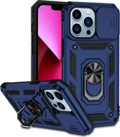 iPhone 13 Pro Max Hülle mit Schiebe Kamera Schutz und Ringhalter Ständer Robust Rüstung Schutzhülle für iPhone 13 Pro Max Blau