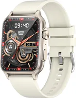 1,96palcové chytré hodinky s celoplošným dotykovým displejem pro sledování zdraví IP67 Vodotěsné Bluetooth volání multisportovní režimy, silikonový řemínek Béžová barva