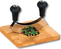 KESPER Kräuterschneidebrett mit Wiegemesser – Bambus , 16 x 16 cm – Edelstahl-Doppelklinge, rutschfest & mit Arbeitsmulde, Schneidebrett – 50646