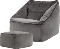 icon Riesen Sitzsack Sessel Bean Bag Natalia mit Hocker, Anthrazitgrau, Plüsch XXL Sitzsack Erwachsene mit Füllung Für Das Wohnzimmer, Riesensitzsack Sofa XXL - Hergestellt in Deutschland