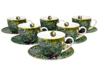 DUO ART GALLERY 6er-Set Tassen 220 ml IRISES mit Untertassen, New Bone China Porzellan