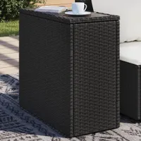 Zahradní stolek se skleněnou deskou černý 58x27,5x55cm ratan