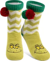 The Grinch Hüttensocken - Haussocken mit Bommel & Sherpa Futter für Damen Kuschelsocken Flauschige Wintersocken warme Frauen Socken OneSize Grün, Größe:38-43