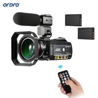 ORDRO AC3 4K WiFi Digital-Videokamera Camcorder DV-Recorder 24MP 30X Zoom IR Nachtsicht 3,1 Zoll IPS LCD-Touchscreen mit 2pcs wiederaufladbaren Batterien + Extra Weitwinkelobjektiv 0.39X + externes Mikrofon + Gegenlichtblende