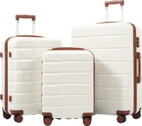 Flieks Kofferset Trolleyset 3-teilig, Reisekoffer-Set Handgepäck Koffer mit TSA-Schlössern, Hartschalenkoffer Set 3er mit Schwenkrollen, Weiß