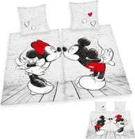 Disney Mickey + Minnie Mouse 4-teilig Partner Bettwäsche / Doppelpack 2x 80x80cm + 135x200cm, 100% Baumwolle