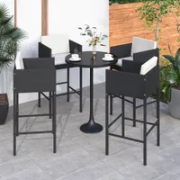 vidaXL Barová stolička 4 ks s polštářem Black Poly Rattan