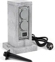 Steckdosensäule 4fach in Granitoptik, IP44, Außensteckdose mit Sensor für Dämmerung und 1,5m Kabel
