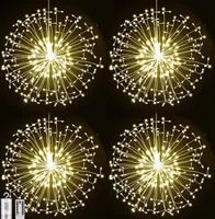 4 Stück Feuerwerk Lichterkette LED Starburst Licht 8 Lichtmodi Wasserdicht Weihnachtslicht mit Fernbedienung Außen Garten Weihnachten Deko, Warmweiß