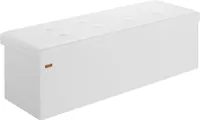 CASARIA® Sitzbank mit Stauraum Faltbar Weiß 115x40x40cm Gepolstert Deckel Kunstleder Schlafzimmer Wohnzimmer Flur Sitztruhe Truhenbank Polsterbank