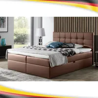 Boxspringbett Doppelbett LEO – 180x200cm Bett mit Bonellmatratze, Kunstleder, Bettkasten  (Braun)