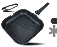 DIVORY Grillpfanne 28x28cm mit Ausguss und abnehmbaren Griff - Steakpfanne induktion - beschichtete Pfanne für den Grill inkl. Grillzange & Filz