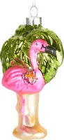 BRUBAKER Flamingo Pink mit Palme Weihnachtskugel aus Glas - Handbemalt - Christbaumschmuck Lustig - Christbaumkugel Figuren Weihnachtsdeko