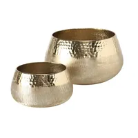 Boltze Windlicht Lukeria 2-teiliges Set, Metall, Farbe gold 13 cm + 20 cm