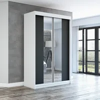 Schwebetürenschrank, 2-türig Schrank mit Spiegel! Moderne Garderobe für Kleidung. Verschiedene Farben (Weiß, Schwarz, Somona) Kleiderschrank NEO 120 cm