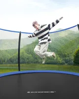 SONGMICS trampolína Ø 427 cm, zahradní trampolína pro děti s bezpečnostní sítí, 180 cm vysoké zahnuté tyče, kryt hran, žebřík, ocelový rám