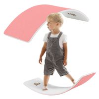 Joyz Balance Board für Kinder & Erwachsene, 83x30 cm, Weiß mit Filz Pink, aus Holz, Anti-Rutsch, Balance Wippe, Montessori Spielzeug ab 3 Jahre, Balancierbrett Wackelbrett Wobble Board Gleichgewicht