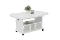Funktionscouchtisch Wohnzimmertisch Babsi - Nachbildung Weiß - höhenverstellbar und ausziehbar - Rollenfüße - große Ablage - 107x157x67cm