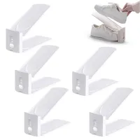 winterbeauy 5 Stück Einstellbare Schuhregale Rutschfest Schuhhalter 3 Höhenverstellbar PP Doppelschicht Schuhstapler Set (Weiß)