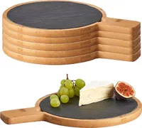 6 Servierplatten, Schiefer mit Bambusbrett - 29,5 x 22cm