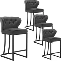 WOLTU Barhocker 4er Set, Barstuhl, Bistrohocker, Polsterhocker, Tresenhocker,Design-Hocker, mit Rückenlehne,Fußstütze, Samtbezug, aus Metall, Dunkelgrau