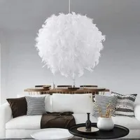 Feather Pendelleuchte Schirm für Decken Flauschige Lampe Romantische Droplight Lampenschirm mit E27 Birne Moderne Feder Deckenleuchte 30cm