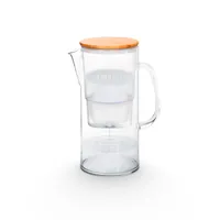 Lauben Glass Water Filter Jug 32GW, 3.2L, Szklany Dzbanek Filtrujący, Bambusowa Pokrywka, 4-stopniowa Filtracja, Antypoślizgowe Dno