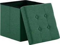 Theo Cleo Sitzhocker mit Stauraum,Sitzwürfel Sitzbank,Fußbank Truhen Aufbewahrungsbox faltbar, Leinen,38 x 38 x 38 cm,Turkis