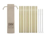 EKM Living Sada 12 brček z nerezové oceli Gold Straight Ltd, brčka na pití, odolná proti zlomení, opakovaně použitelná, lze je mýt v myčce, neobsahují plast (Gold Straight, 12)